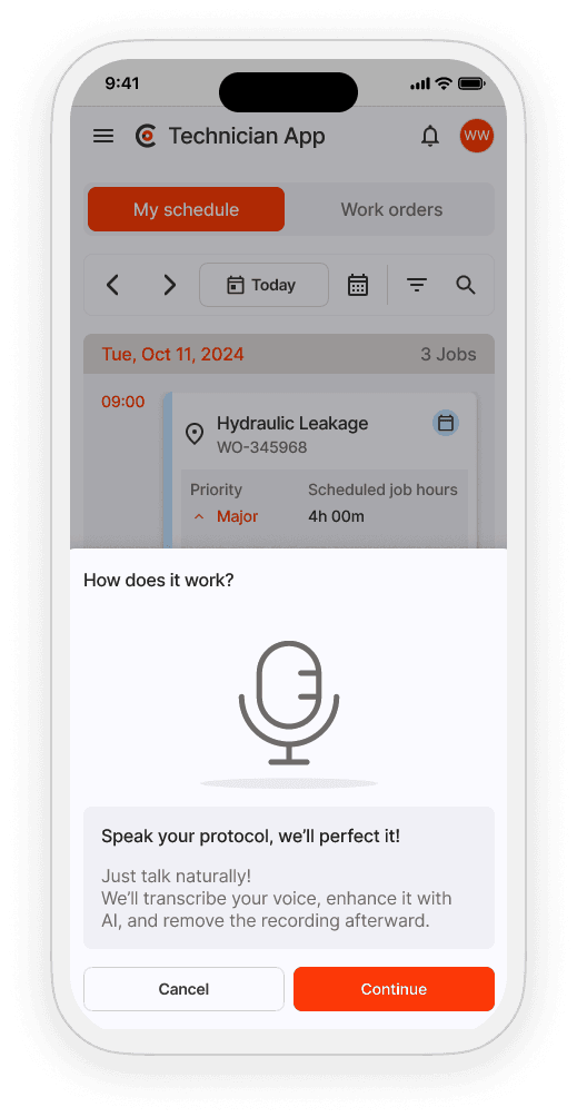 Technician mobile app for field service